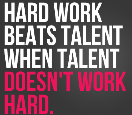 Text: "Hard work beats talent when talent doesn't work hard."