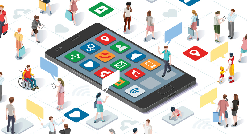 People Connecting Smartphone Isometric Vector Infographic