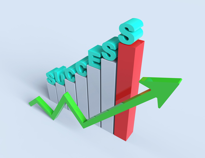 Business success with growing, rising charts