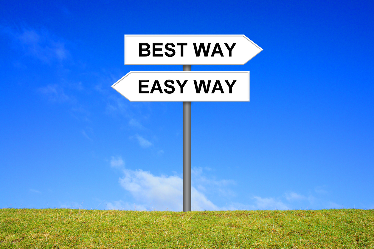 Signpost with 2 arrows shows Best way or easy Way